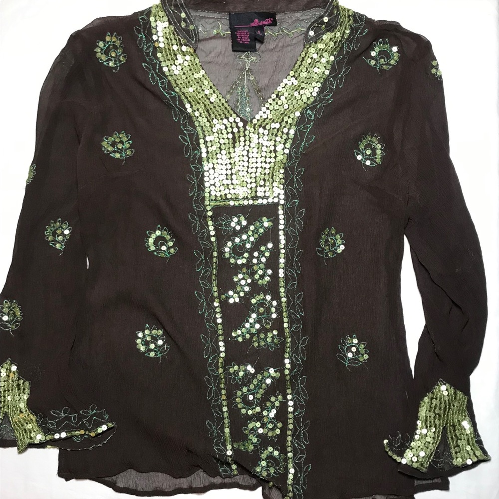 Sheer sequins long sleeve top